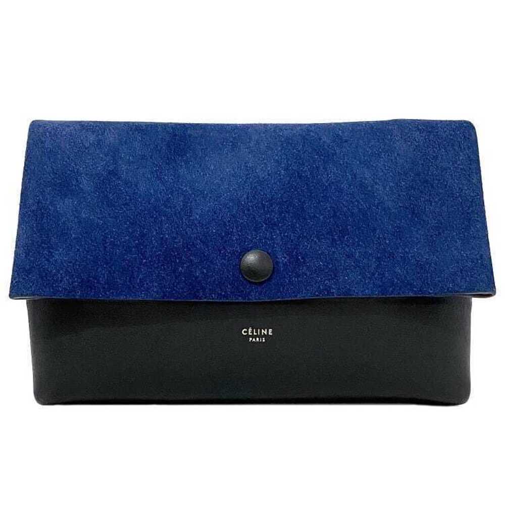 Celine Clutch Blue Black Bicolor Suede Leather Accessory Case Flap Cosmetic